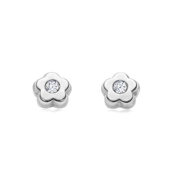 Kinder Baby Gänseblümchen Zirkon Ohrringe Weißgold 18K