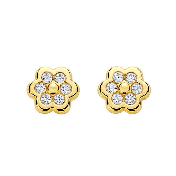 Damen & Kinder Gänseblümchen Zirkon Ohrringe Gelbgold 9K