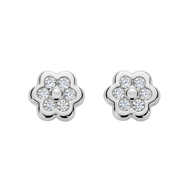 Damen & Kinder Gänseblümchen Zirkon Ohrringe Weißgold 18K