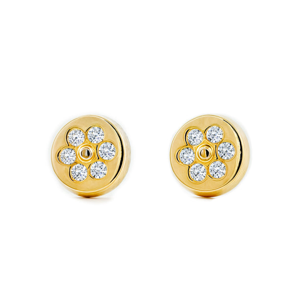 Runde Zirkon Kinder Mädchen Ohrringe Gelbgold 18K