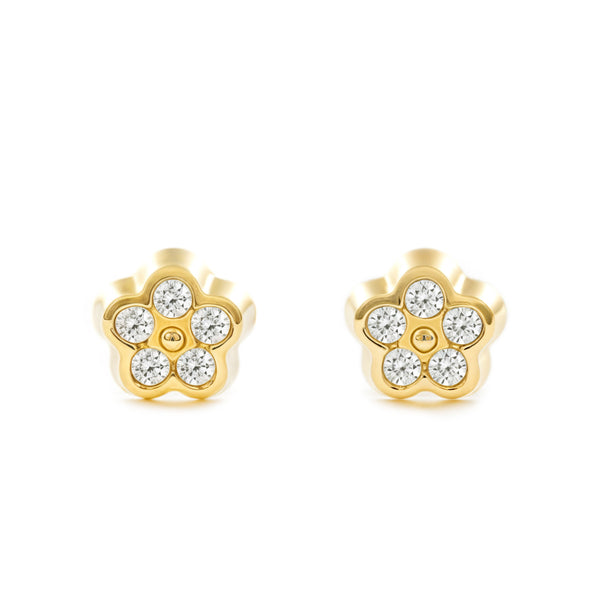 Gänseblümchen Zirkon Kinder Mädchen Ohrringe Gelbgold 18K