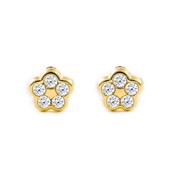 Kinder Baby Gänseblümchen Zirkon Ohrringe Gelbgold 18K