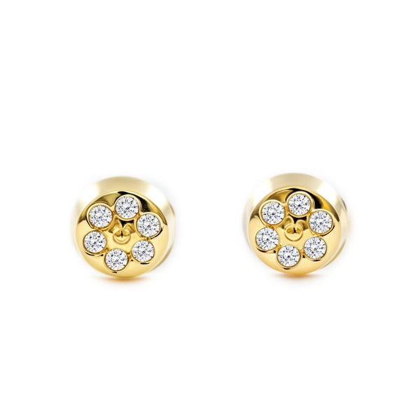 Kinder Baby Runde Zirkon Ohrringe Gelbgold 18K