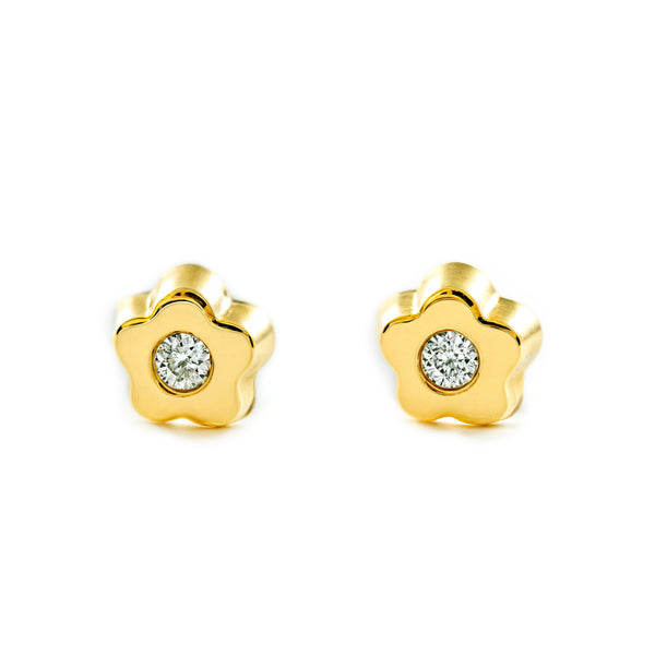 Kinder Baby Gänseblümchen Zirkon Ohrringe Gelbgold 18K