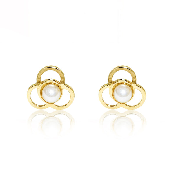 Kinder Baby Kleeblatt Perle 2 mm Ohrringe Gelbgold 18K