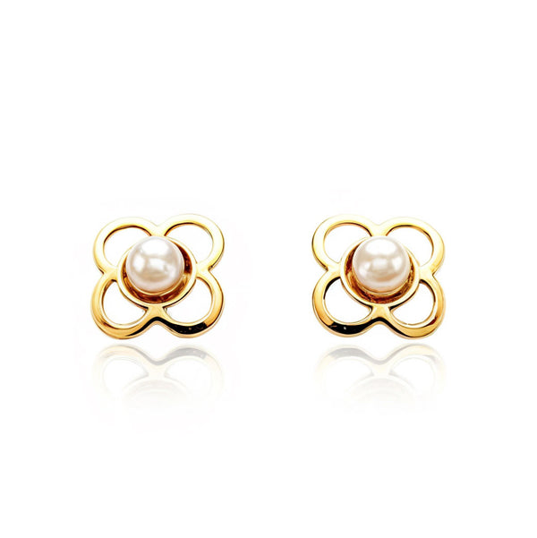 Kinder Baby Kleeblatt Perle 2 mm Ohrringe Gelbgold 18K