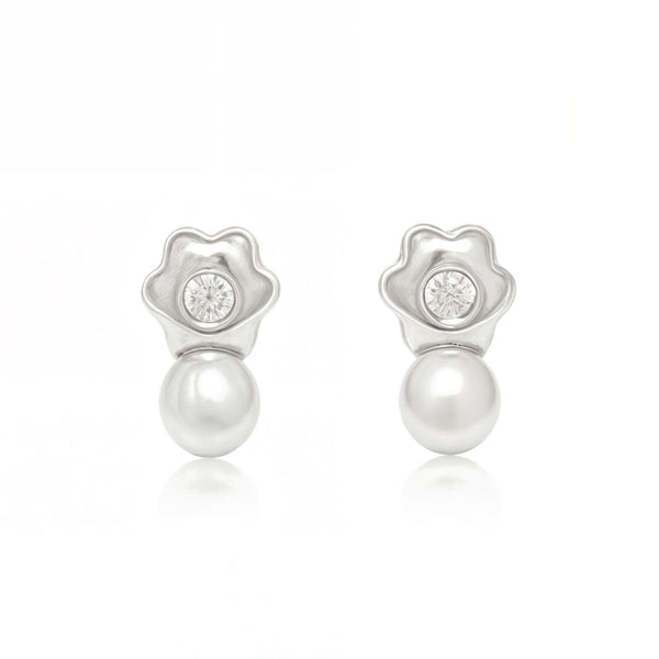 Gänseblümchen Zirkon Perle 3,5 mm Kinder Baby Mädchen Ohrringe Weißgold 18K