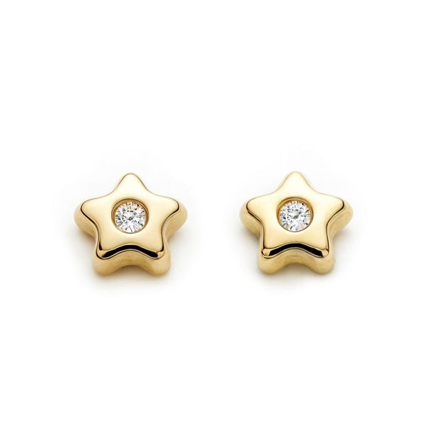 Stern Zirkon Kinder Baby Mädchen Ohrringe Gelbgold 18K