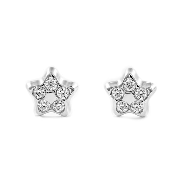 Stern Zirkon Kinder Baby Mädchen Ohrringe Weißgold 18K