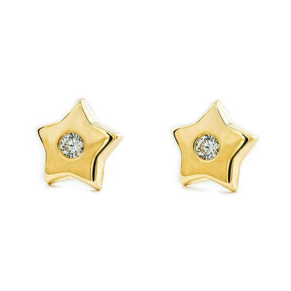 Damen & Kinder Stern Zirkon Ohrringe Gelbgold 9K