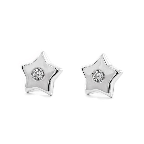Damen & Kinder Stern Zirkon Ohrringe Weißgold 9K