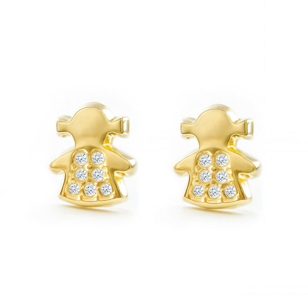 Mädchen Zirkon Kinder Mädchen Ohrringe Gelbgold 9K
