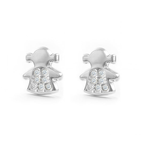 Mädchen Zirkon Kinder Mädchen Ohrringe Weißgold 18K