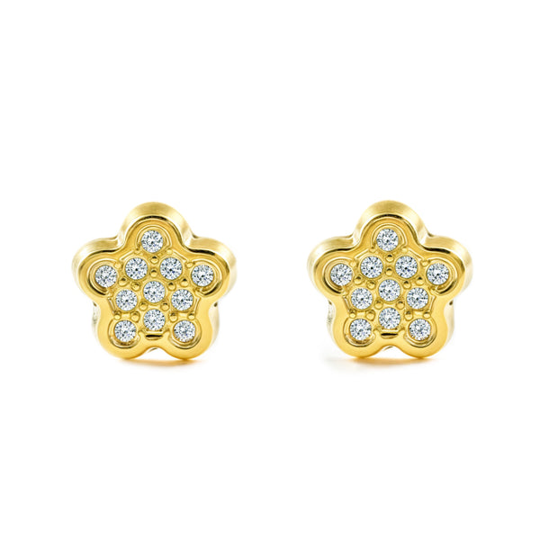 Blume Zirkon Kinder Mädchen Ohrringe Gelbgold 18K