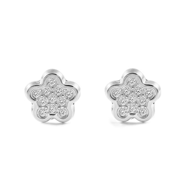 Blume Zirkon Kinder Baby Mädchen Ohrringe Weißgold 9K