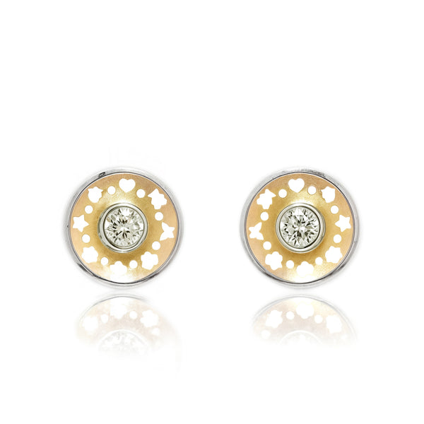 Damen & Kinder Runde Zirkon matt und glänzend Ohrringe 18K two color Gold