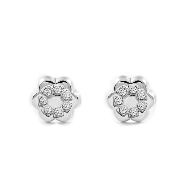 Blume Zirkon Kinder Baby Mädchen Ohrringe Weißgold 9K