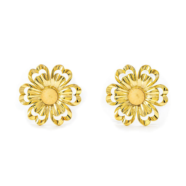 Damen & Kinder Blume matt und glänzend Ohrringe Gelbgold 18K