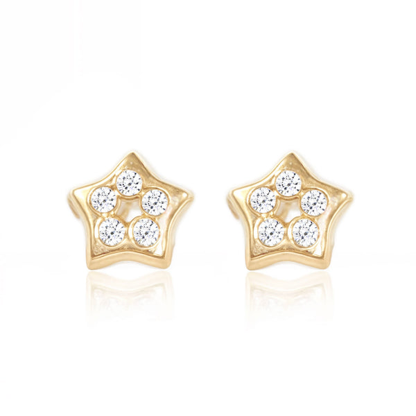 Kinder Baby Stern Zirkon Ohrringe Gelbgold 9K
