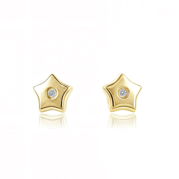 Kinder Baby Stern Zirkon Ohrringe Gelbgold 18K