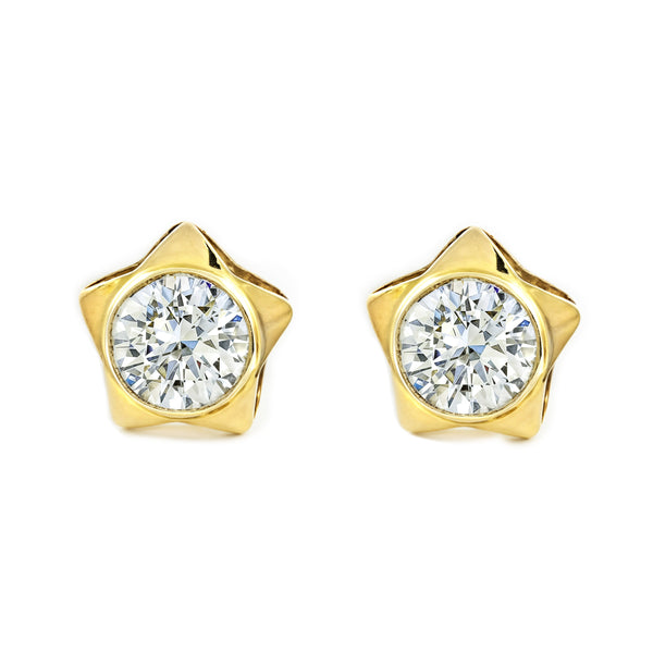 Damen & Kinder Stern Zirkon Ohrringe Gelbgold 9K