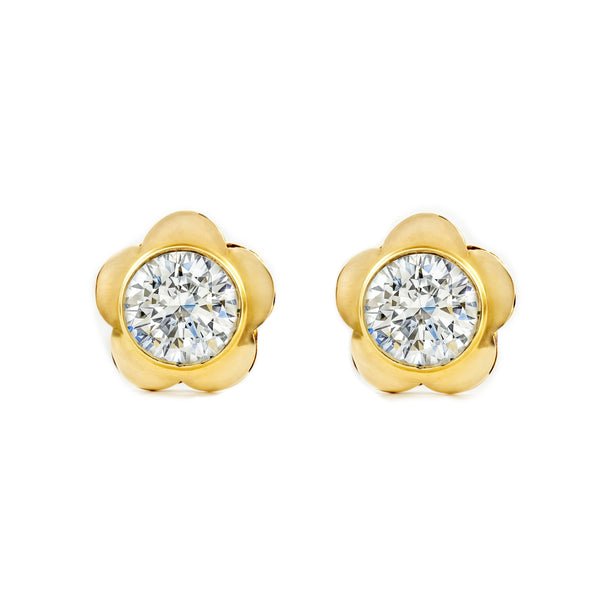Damen & Kinder Gänseblümchen Zirkon Ohrringe Gelbgold 9K