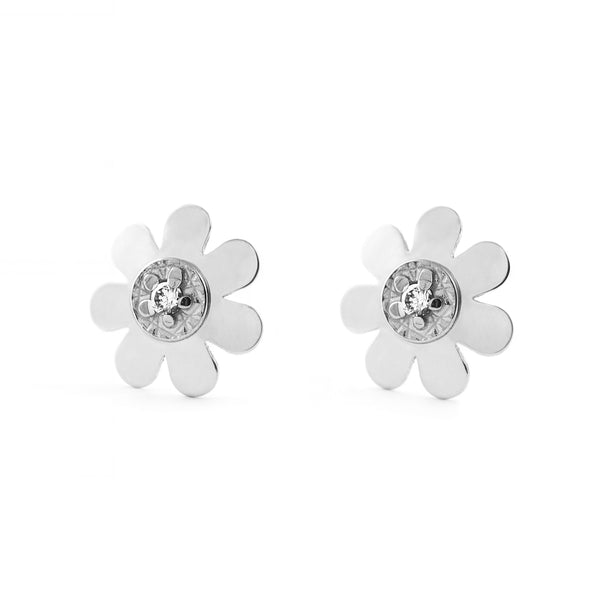 Blume Zirkon Kinder Baby Mädchen Ohrringe Weißgold 18K
