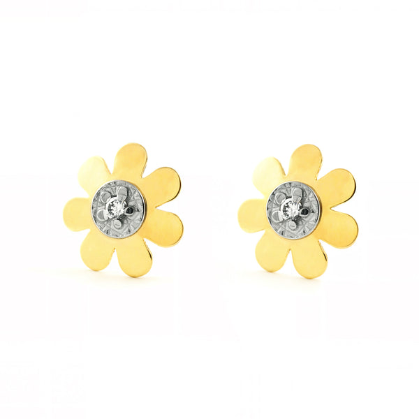 Blume Zirkon Kinder Baby Mädchen Ohrringe 18K two color Gold