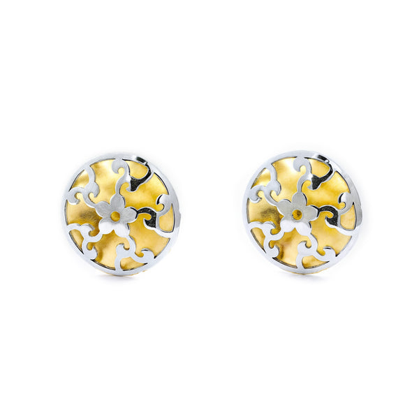 Runde Kinder Baby Mädchen matt und glänzend Ohrringe 9K two color Gold