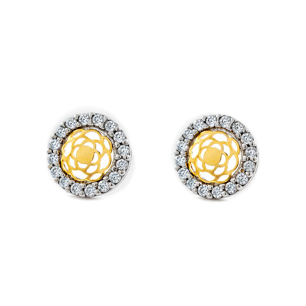 Damen & Kinder Runde Zirkon Ohrringe 9K two color Gold