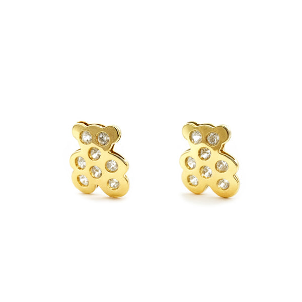 Bär Zirkon Kinder Baby Mädchen Ohrringe Gelbgold 18K