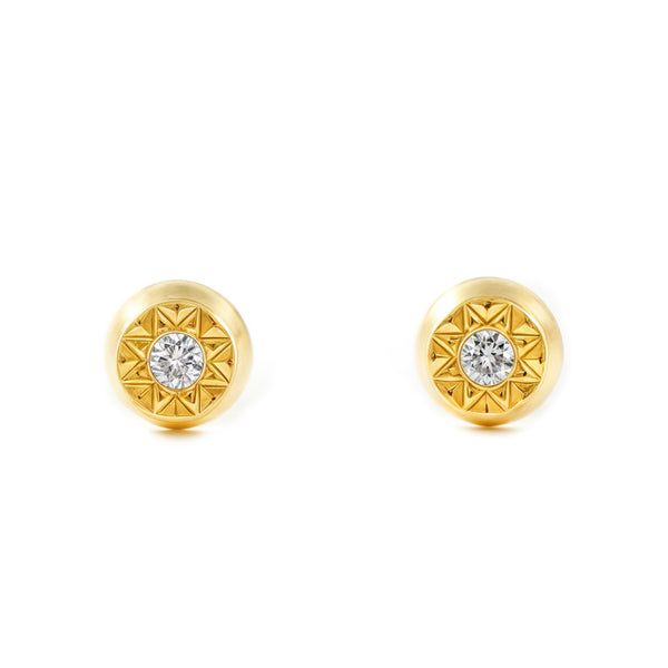Runde Zirkon Kinder Baby Mädchen Ohrringe Gelbgold 18K