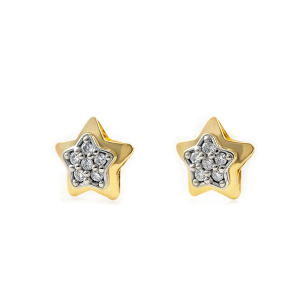 Stern Zirkon Kinder Mädchen Ohrringe 9K two color Gold