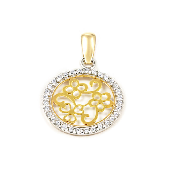 Blumen Zirkon glänzender Anhänger 18K two color Gold