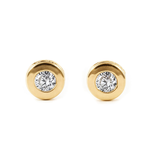 Kinder Baby Runde Zirkon Ohrringe Gelbgold 18K