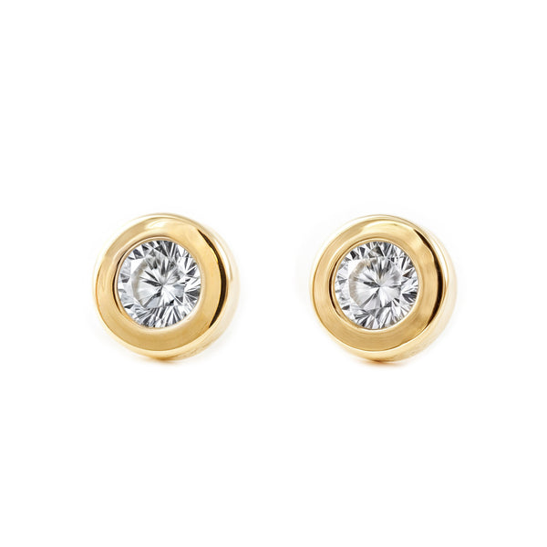 Runde Zirkon Kinder Baby Mädchen Ohrringe Gelbgold 18K