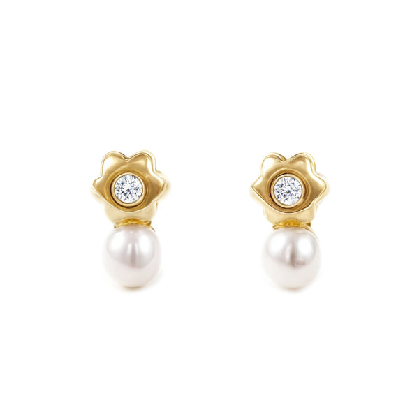 Gänseblümchen Zirkon Perle 3,5 mm Kinder Baby Mädchen Ohrringe Gelbgold 18K