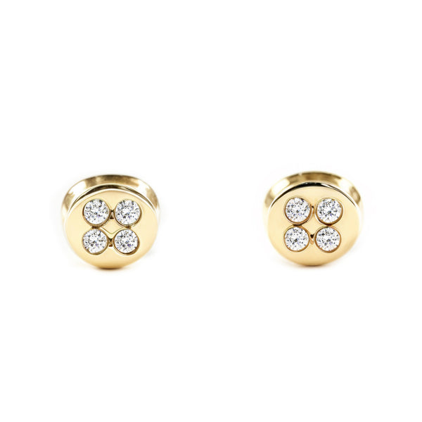 Kinder Baby Runde Zirkon Ohrringe Gelbgold 9K