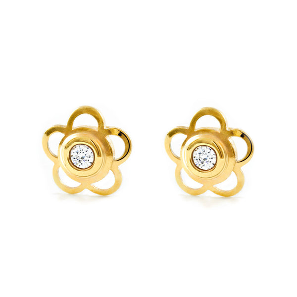 Gänseblümchen Zirkon Kinder Baby Mädchen Ohrringe Gelbgold 9K