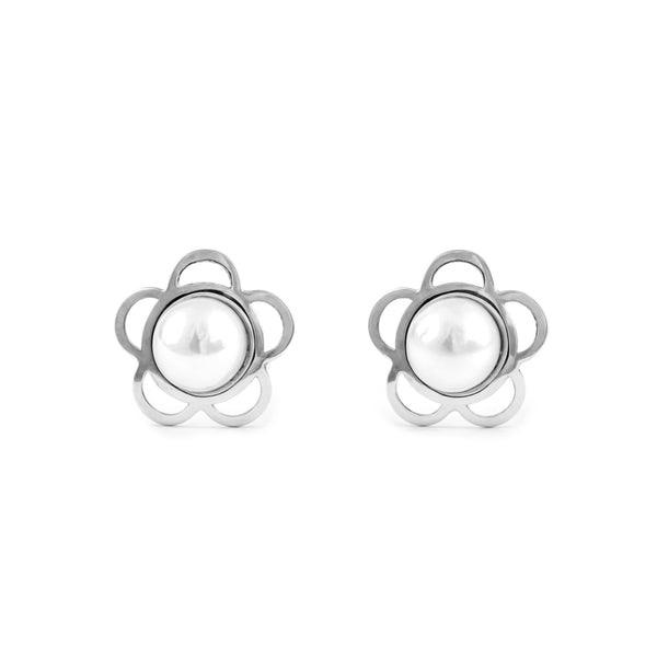 Gänseblümchen Perle 3,5 mm Kinder Baby Mädchen Ohrringe Weißgold 9K