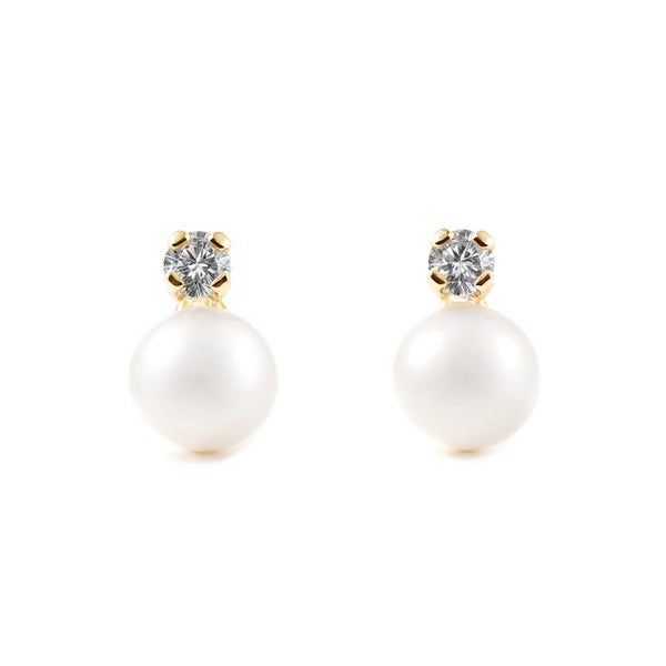 Zirkon Perle 5 mm Kinder Mädchen Ohrringe Gelbgold 18K