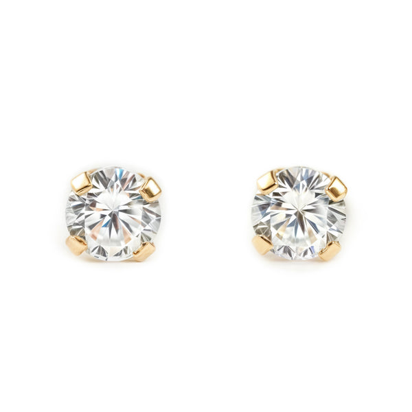 Zirkon 4 mm Kinder Baby Mädchen Ohrringe Gelbgold 18K