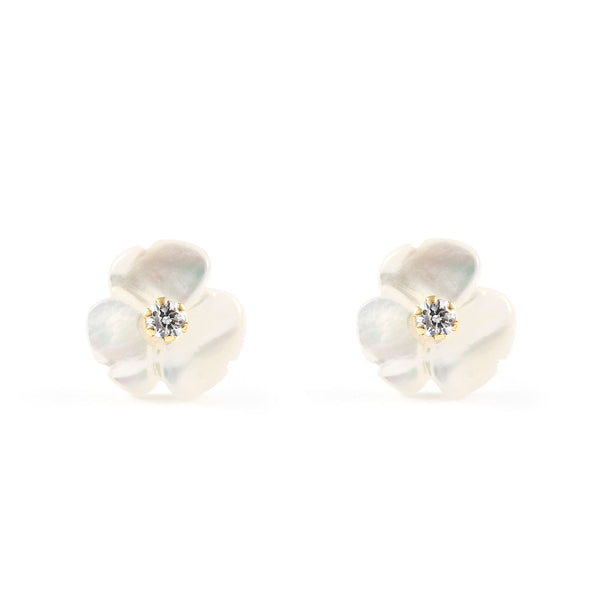 Damen & Kinder Perlmutt Blume Zirkon Ohrringe Gelbgold 9K