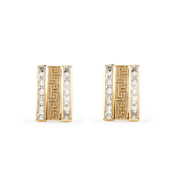 Damen & Kinder Rechteckige Zirkon Ohrringe Gelbgold 9K