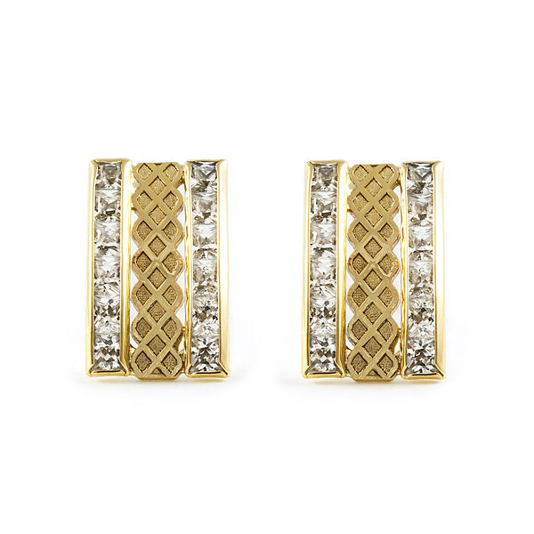 Damen & Kinder Rechteckige Zirkon Ohrringe Gelbgold 9K