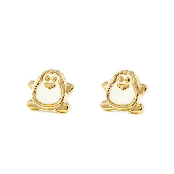 Perlmutt Pinguin Kinder Mädchen Ohrringe Gelbgold 9K