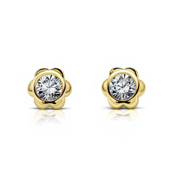 Blume Zirkon Kinder Baby Mädchen Ohrringe Gelbgold 9K