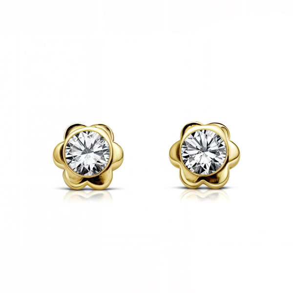 Blume Zirkon Kinder Baby Mädchen Ohrringe Gelbgold 9K