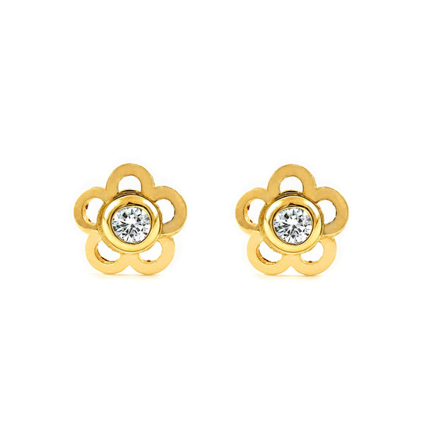 Kinder Baby Blume Zirkon Ohrringe Gelbgold 18K