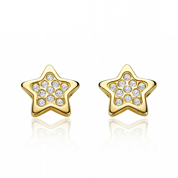 Stern Zirkon Kinder Mädchen Ohrringe Gelbgold 9K